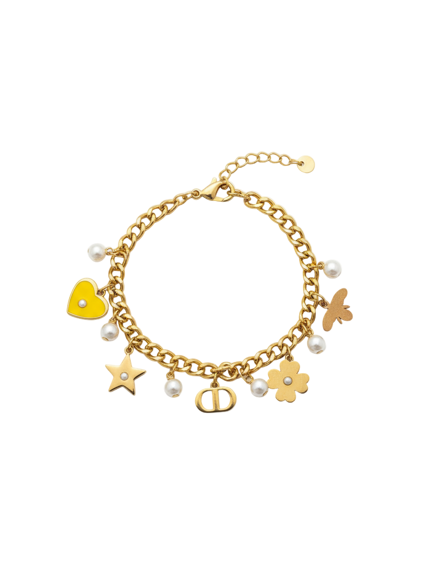 Bracelet doré avec cœur jaune et point blanc
