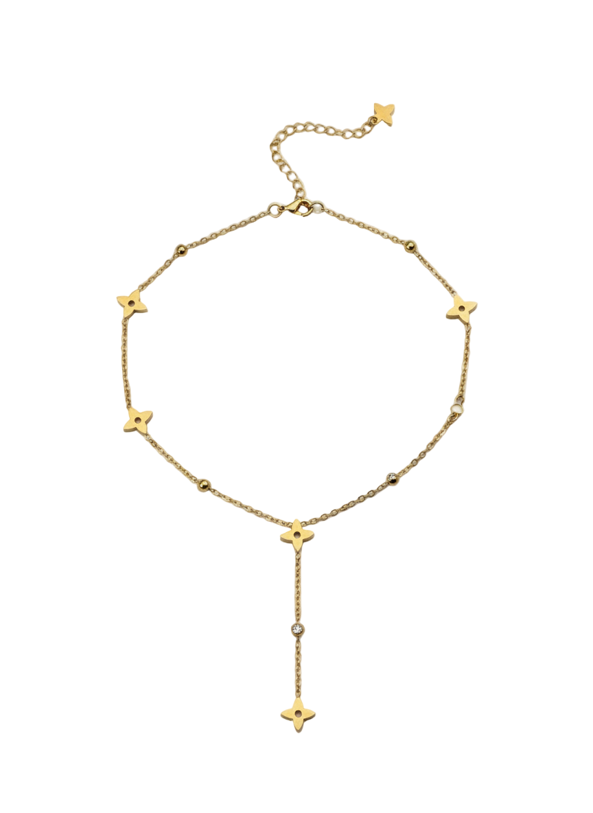 Collier doré en Y avec perles